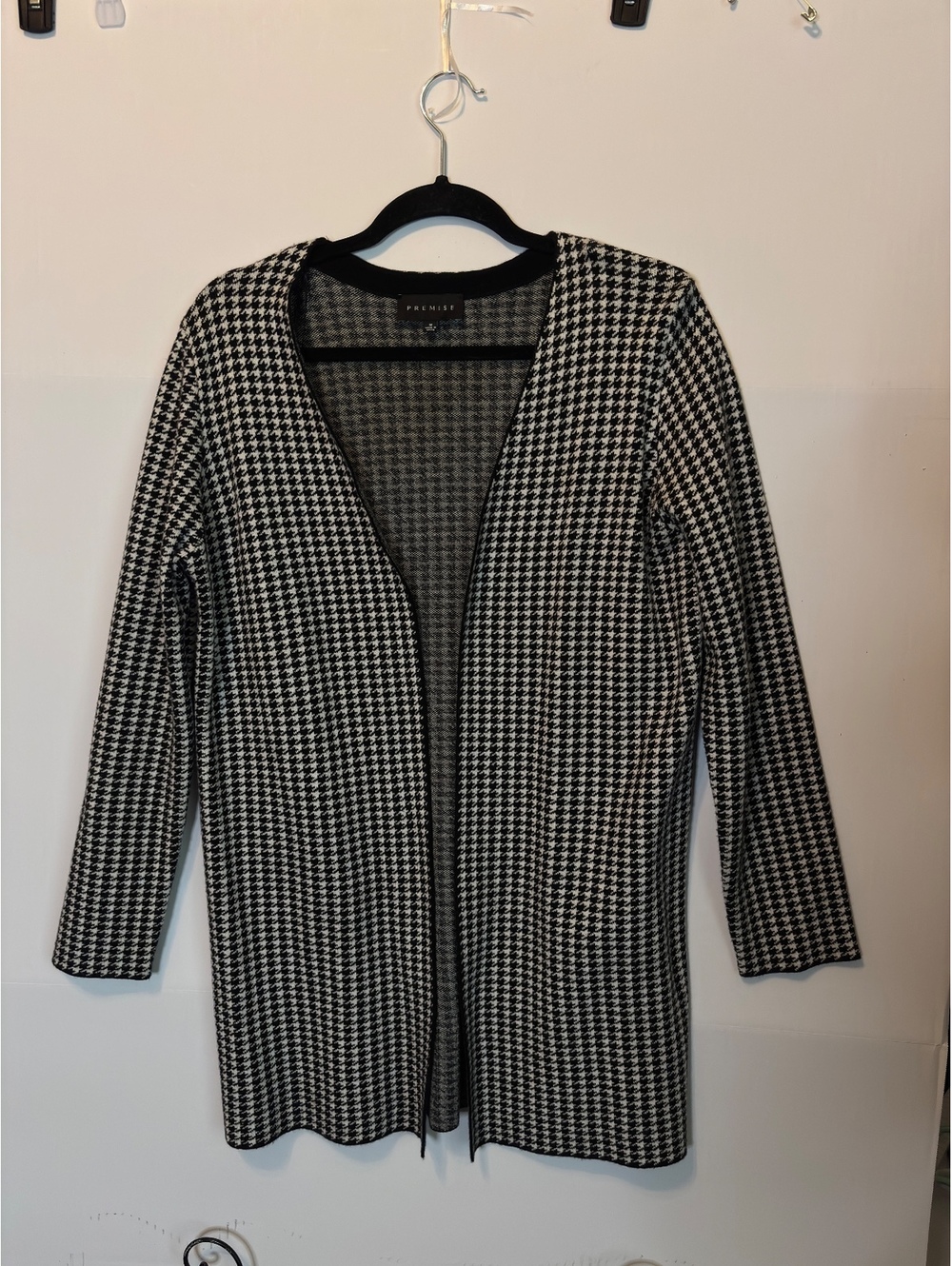 Premise Black and White Houndstooth Open Cardigan Sweater Size M